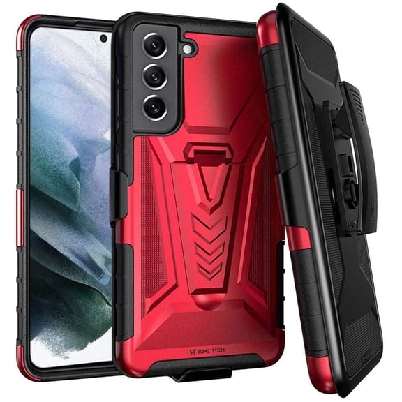 Rome Tech for Galaxy S22 Phone Case with Belt Clip - Shockproof, Kickstand - Red