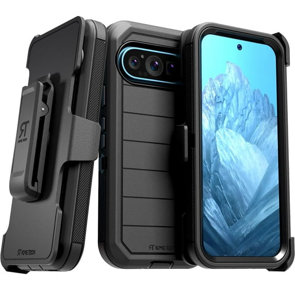 Rome Tech for Google Pixel 9 Pro XL (2024) Case with Belt Clip Holster & Kickstand, Dual-Layer Shockproof Case - Black