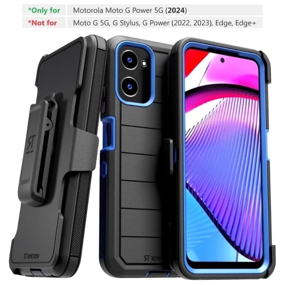 Rome Tech for Moto G Power 5G Holster Case with Kickstand, Black & Blue