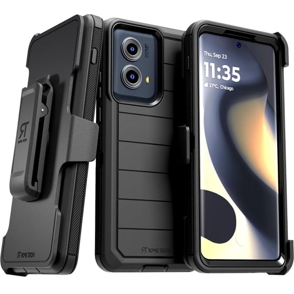 Rome Tech for Motorola Moto Edge (2024) Case with Belt Clip Holster & Kickstand, Dual-Layer Shockproof Case - Black
