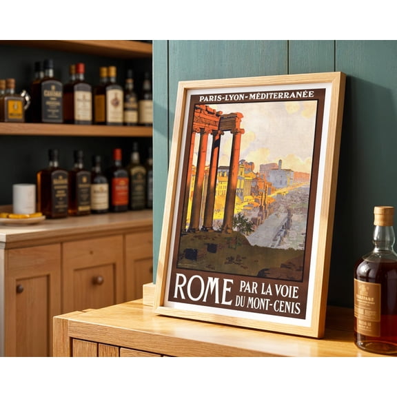 Rome Travel Poster: Vintage Train Route Ad 1920S Art Home Decor Office Wall Art Living Room Decor, Paper Poster Only