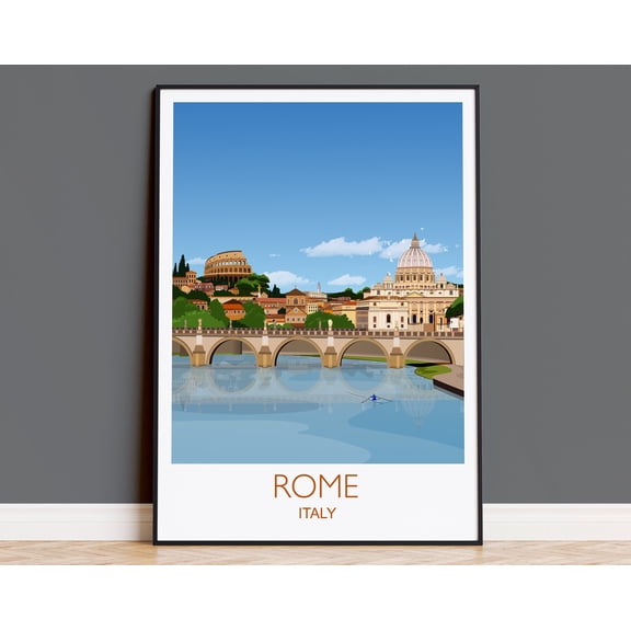 Rome Travel Poster Wall Art, Travel Print of Rome, Rome Art Lovers Gift, Italy Travel Art, Rome Cityscape, 8x12 UNFRAMED