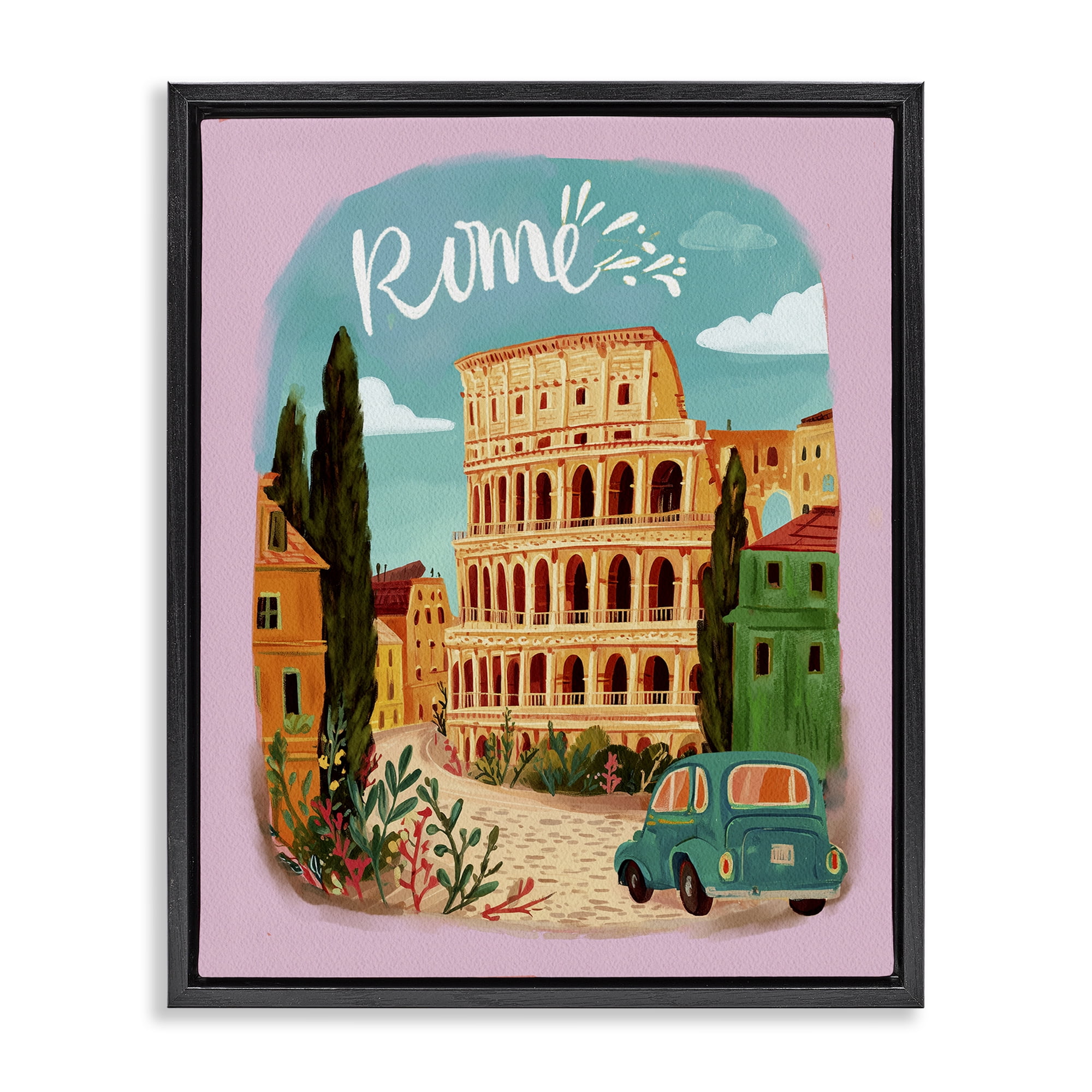 Rome Travel Spot Architecture Black Framed Floater Canvas Wall Art, design by Yen