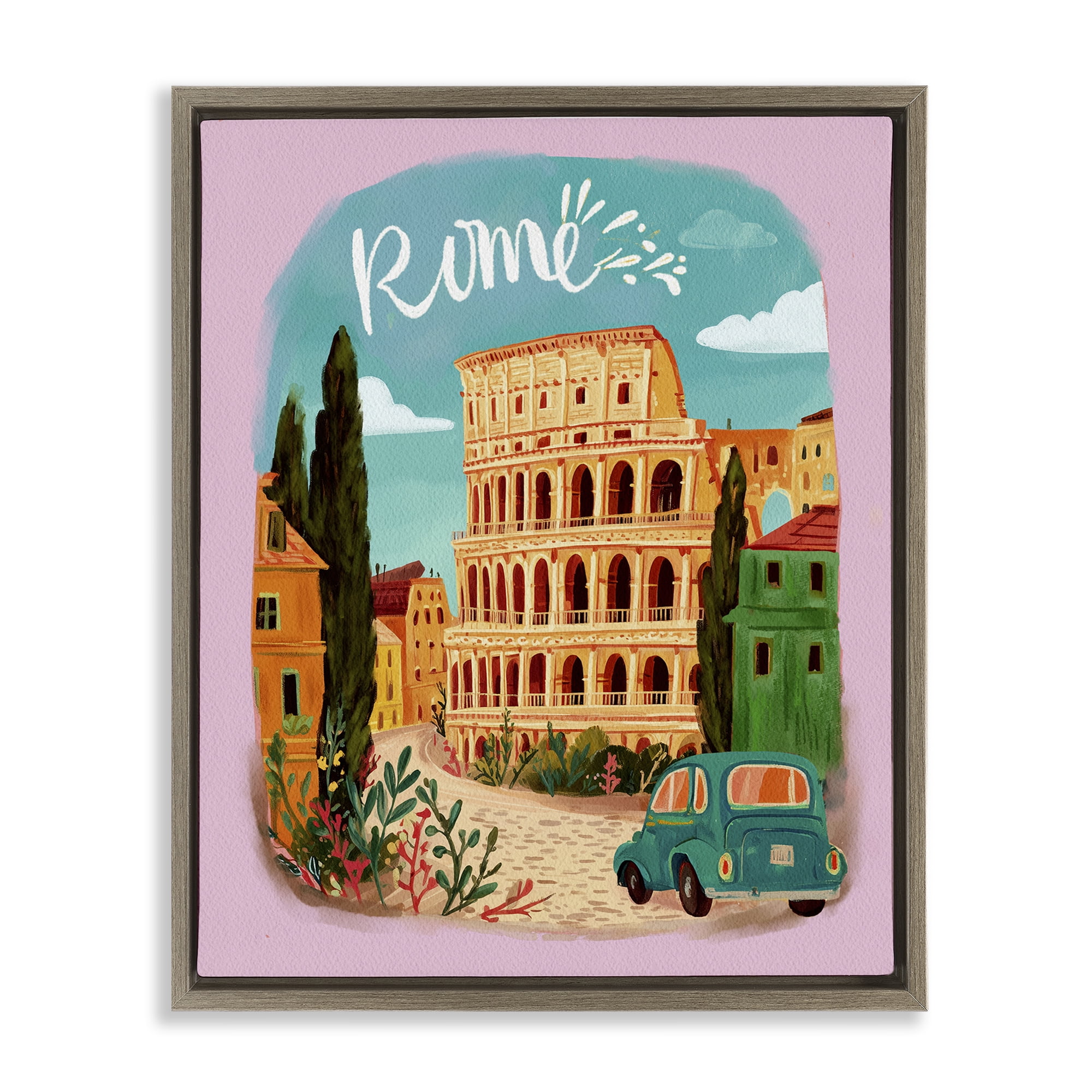 Rome Travel Spot Architecture Brown Framed Floater Canvas Wall Art, design by Yen