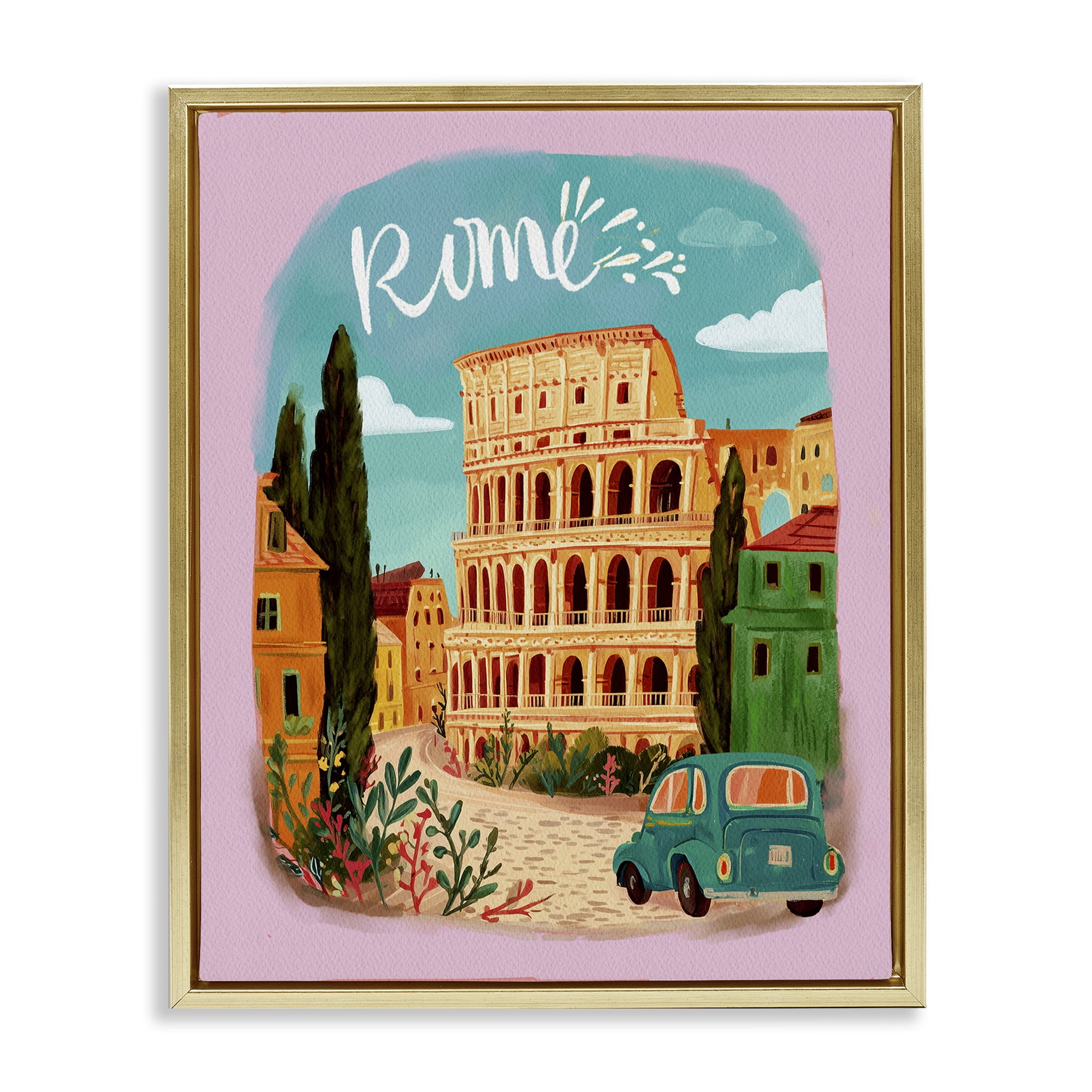 Rome Travel Spot Architecture Gold Framed Floater Canvas Wall Art, design by Yen