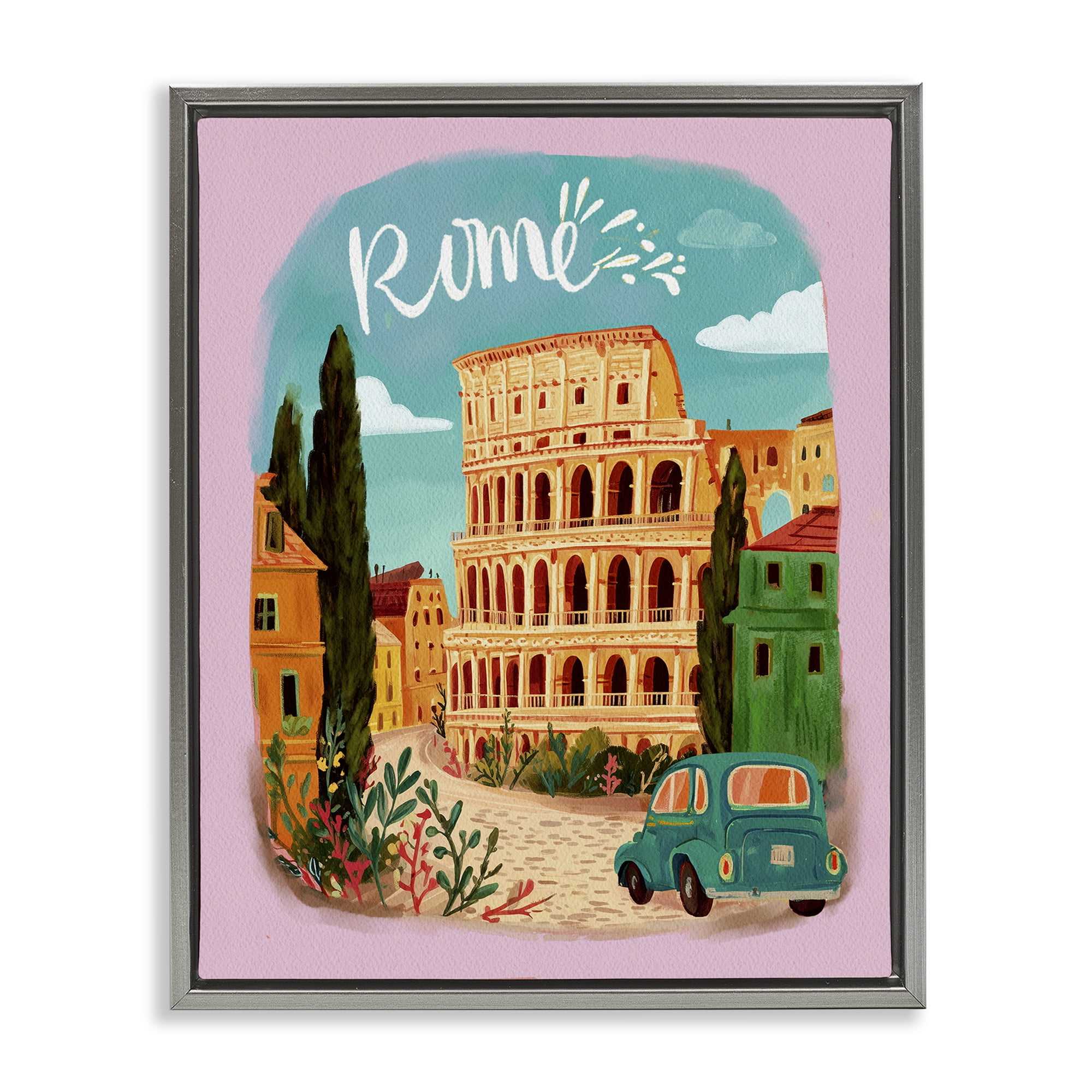 Rome Travel Spot Architecture Gray Framed Floater Canvas Wall Art, design by Yen