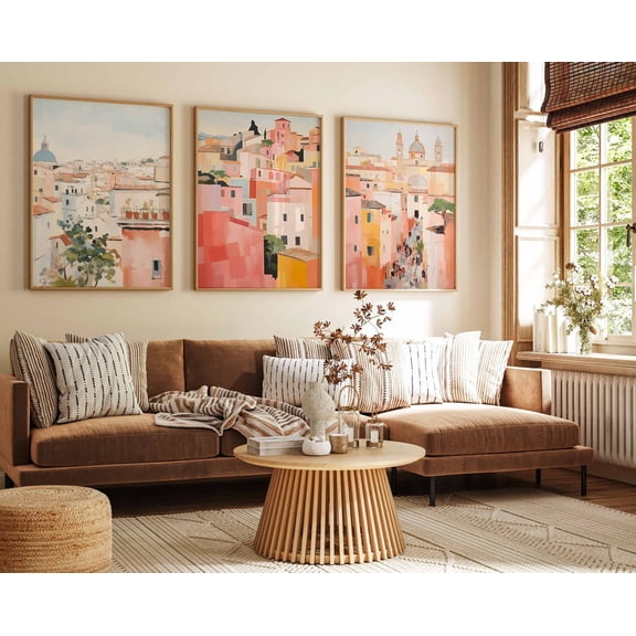 Rome Travel Vintage Italian Floral Rome Travel Art Rome Wall Art City Set 3 Stretched Canvas