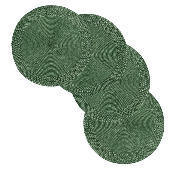Rome Woven Braided Stitch Edge Table Placemats 15 Inches Round Set of 4 Non-Slip Dining & Kitchen Table Mats Hunter Green