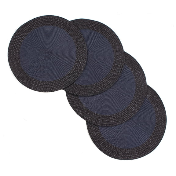Rome Woven Braided Stitch Edge Table Placemats 15 Inches Round Set of 4 Non-Slip Dining & Kitchen Table Mats Navy Blue
