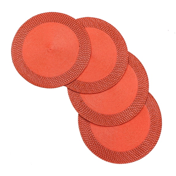 Rome Woven Braided Stitch Edge Table Placemats 15 Inches Round Set of 4 Non-Slip Dining & Kitchen Table Mats Orange