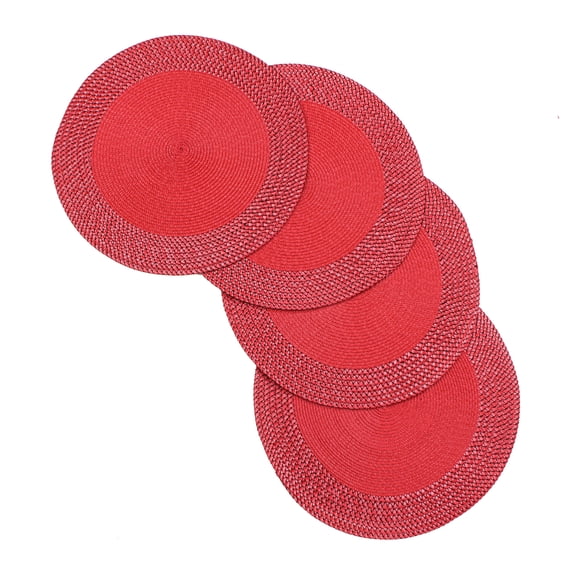 Rome Woven Braided Stitch Edge Table Placemats 15 Inches Round Set of 4 Non-Slip Dining & Kitchen Table Mats Red