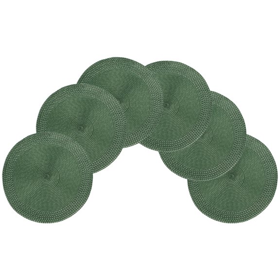 Rome Woven Braided Stitch Edge Table Placemats 15 Inches Round Set of 6 Non-Slip Dining & Kitchen Table Mats Hunter Green