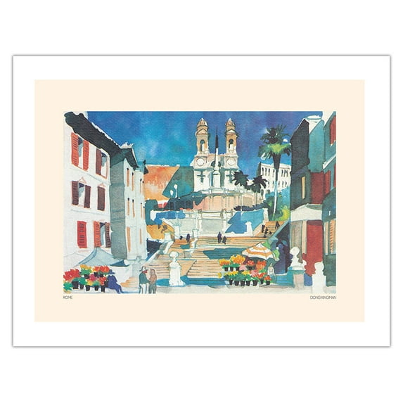 Rome the Eternal City - Pan American World Airways - Vintage Airline Travel Poster by Dong Kingman - Bamboo Fine Art 290gsm Paper (Unframed) 17x22in