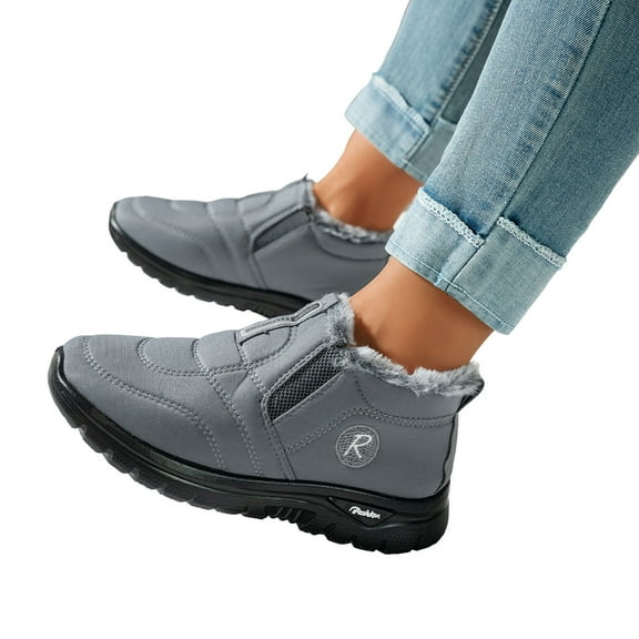 Roment Winter Boots for Women Seniors Lightweight Comfortable Fleece Lined Warm Slip on Snow Ankle Booties for Work Walking Nursing Outdoor Activities Grey Size 5.5