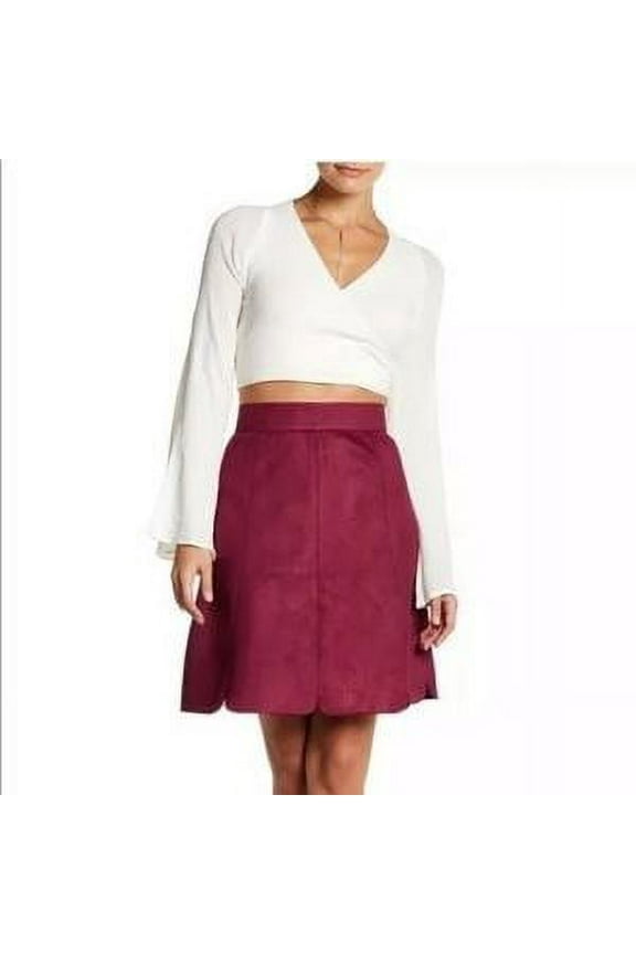 Romeo & Juliet BERRY Women's Faux Suede Panels Scalloped-Hem Mini Skirt L