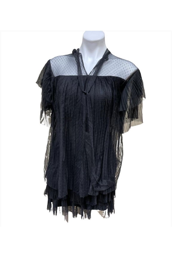 Romeo & Juliet BLACK Women's Tiered Pleated Mesh Illusion Mini Dress M