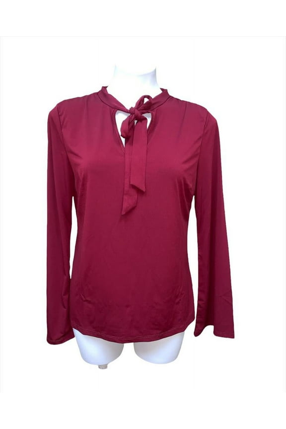 Romeo & Juliet BURGUNDY Women's Tie Neck Long Sleeve Blouse, L