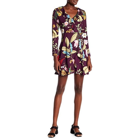 Romeo & Juliet Couture Floral Faux Wrap Dress, Deep Purple - Small