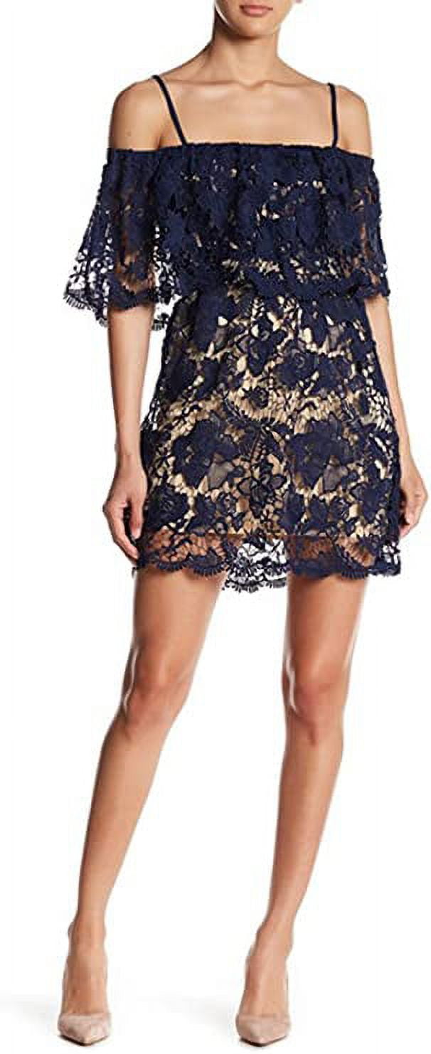 Romeo & Juliet Couture Lace Yoke Cold Shoulder Shift Dress Medium Navy