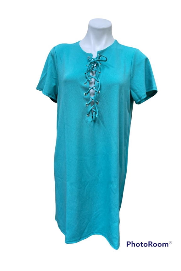 Romeo & Juliet MINT Women's Mesh Lattice Lace-Up Neck T-Shirt Dress L