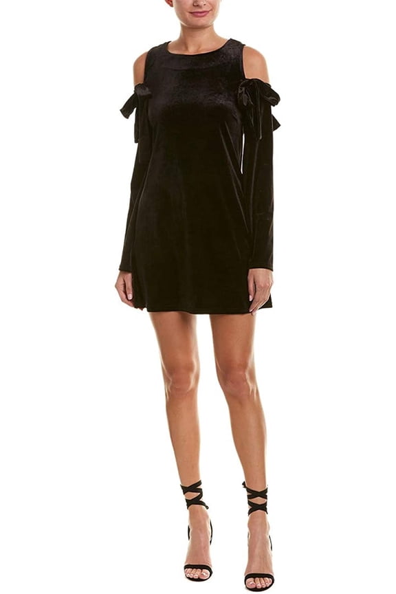 Romeo and Juliet Couture BLACK Cold-Shoulder Shift Dress, US Medium