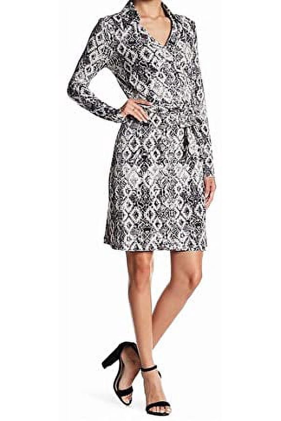 Romeo and Juliet Couture BLACK/WHITE COMBO Pattern Wrap Dress, US X-Small