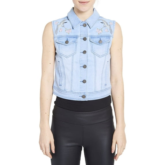 Romeo and Juliet Couture LIGHT DENIM Women's Bird Embroidered Vest, US Small