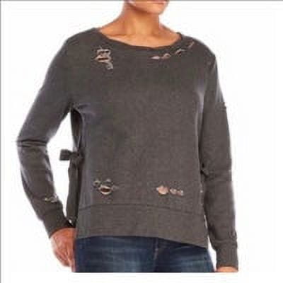 ROMEO & JULIET COUTURE Romeo and Juliet HEATHER CHARCOAL Women's Distressed Side Tie Sweatshirt S