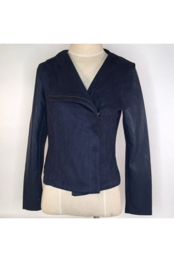 Romeo and Juliet NAVY Women's Faux Suede Leather Moto Jacket, M