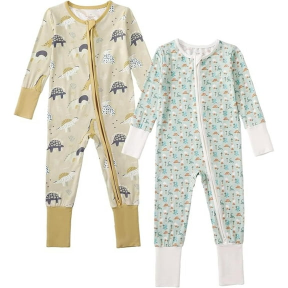 RomperinBox Bamboo Baby Pajamas ,Soft Zipper Long-Sleeved Baby Bodysuits Sleepwear for Newborns & Infants 0-24 Months,2 Pack Unisex Toddler Pajamas