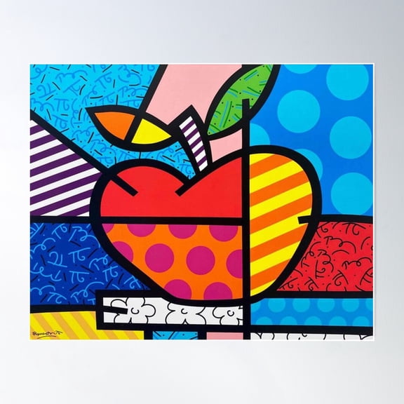 Romero Britto - Fruit Apple Poster Wall Art, Modern Wall Decor For Living Room Bedroom, 8x12 UNFRAMED
