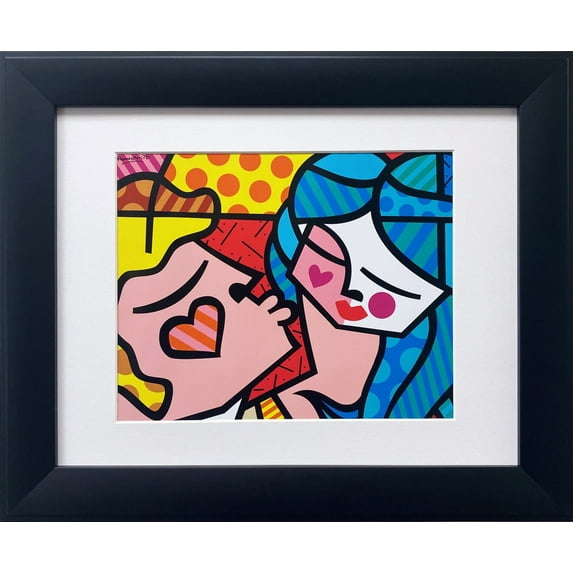 Romero Britto "Sweet Kisses" NEWLY CUSTOM Matted FRAMED Art Print Generic