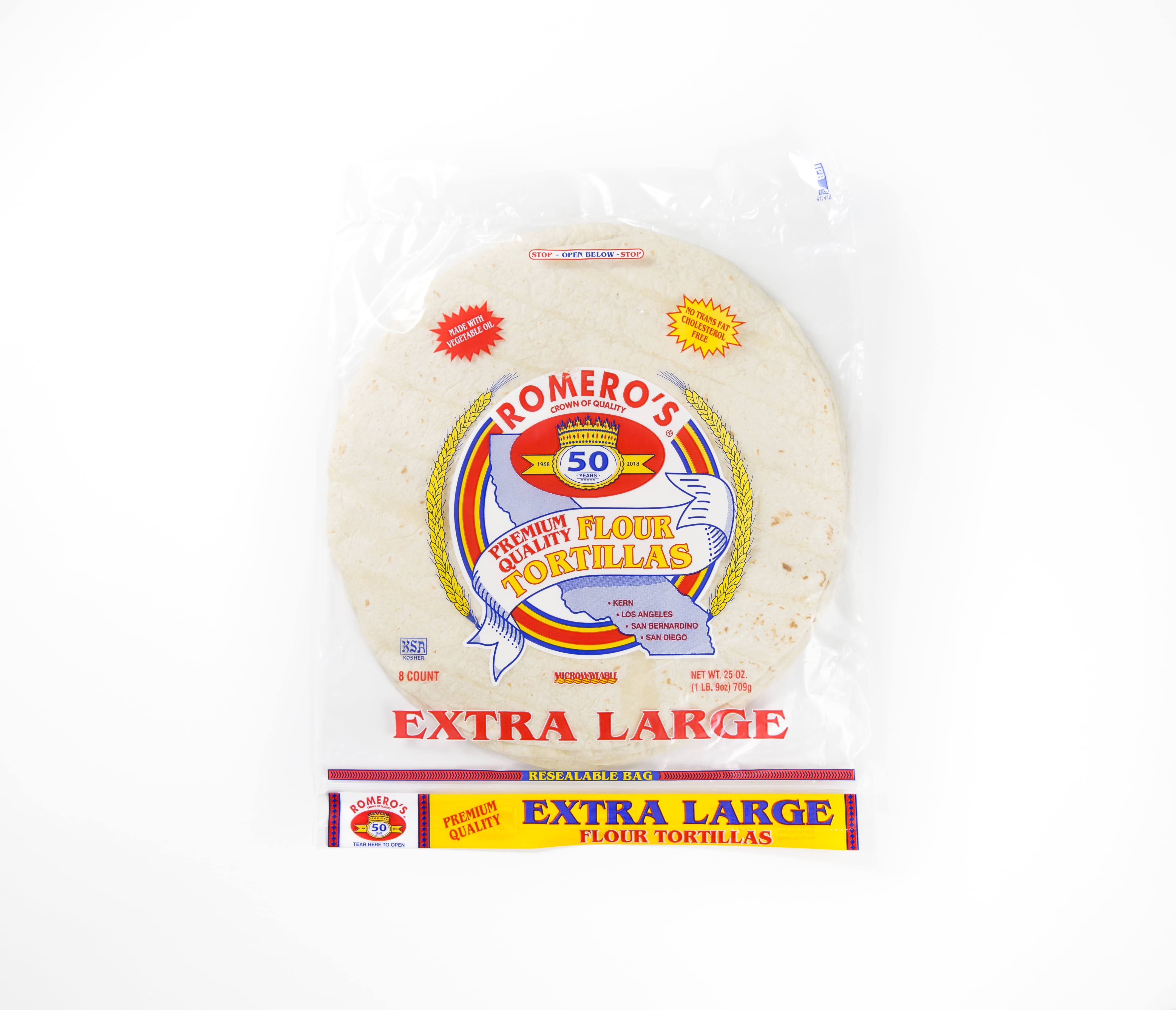 Romero's ExtraLarge Flour Tortillas (8 Count), 25 oz Bag