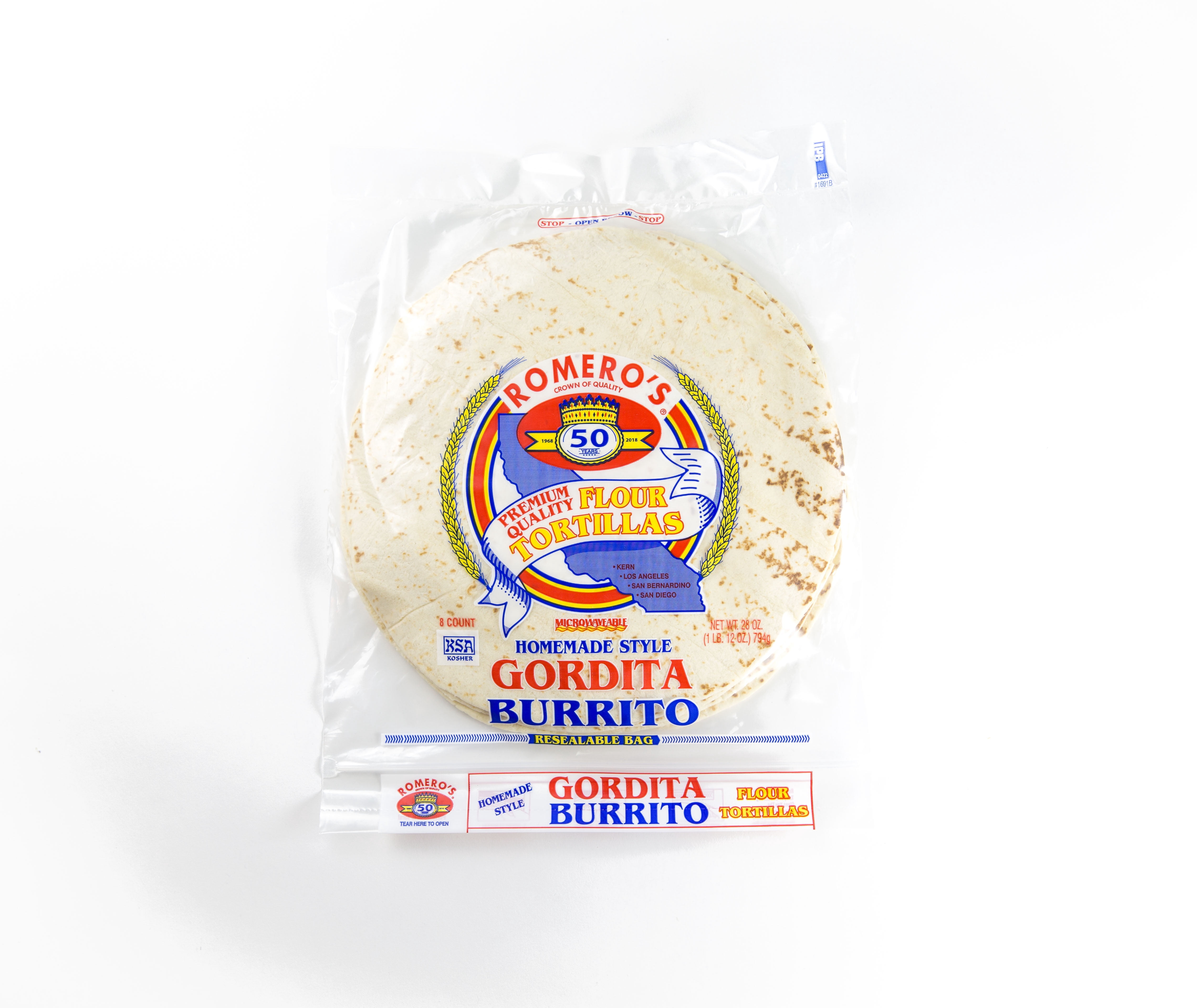 Romero’s Premium Homemade Style Gordita Tortillas, Burrito Size, 8 Count, 28 oz