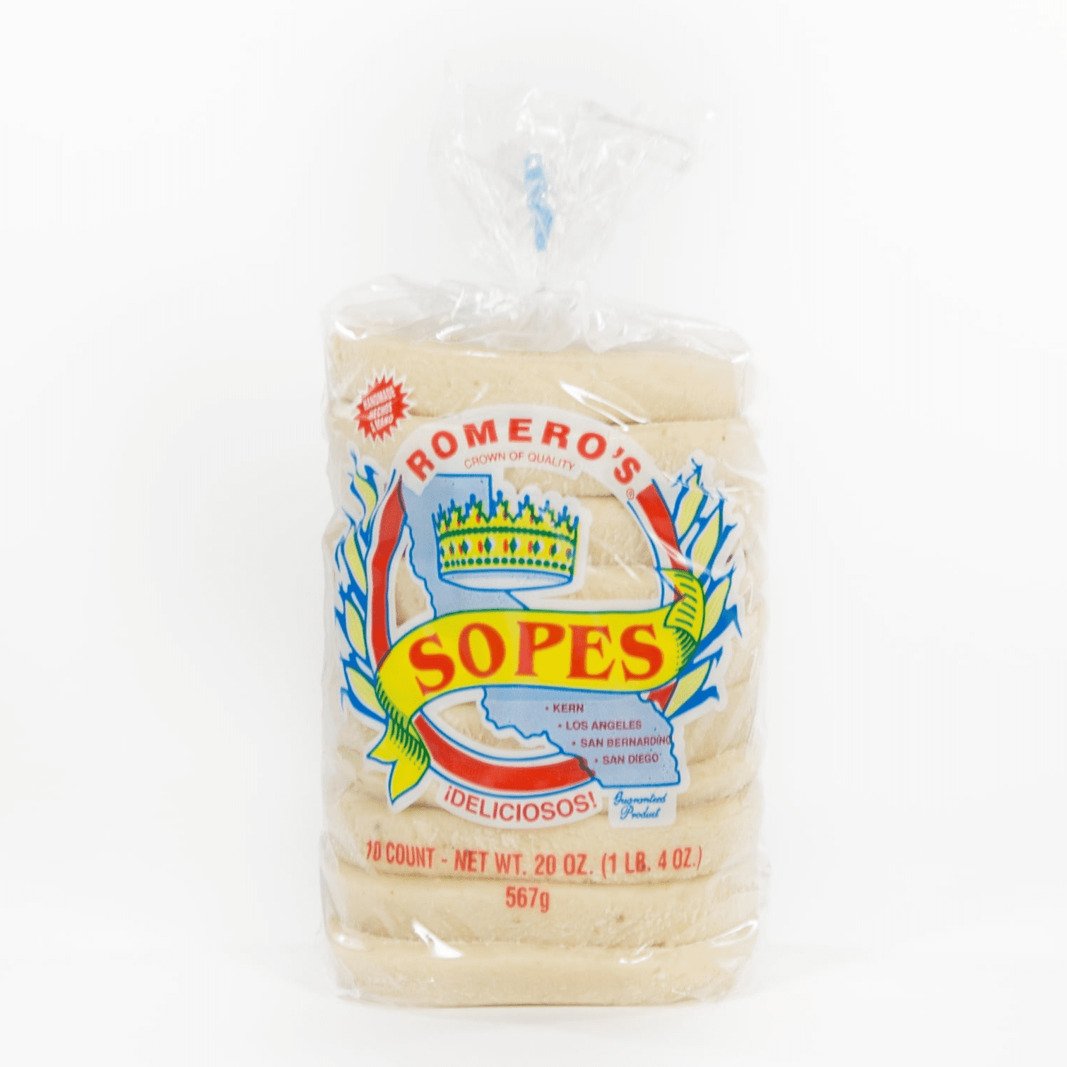 Romero's Authentic Mexican Sopes, Pre-Fried Cornmeal Disks, 20 oz, 10 Count