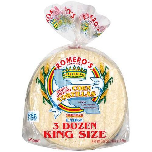 Romero's Stone Ground Corn King Size Tortillas, 36 Ct