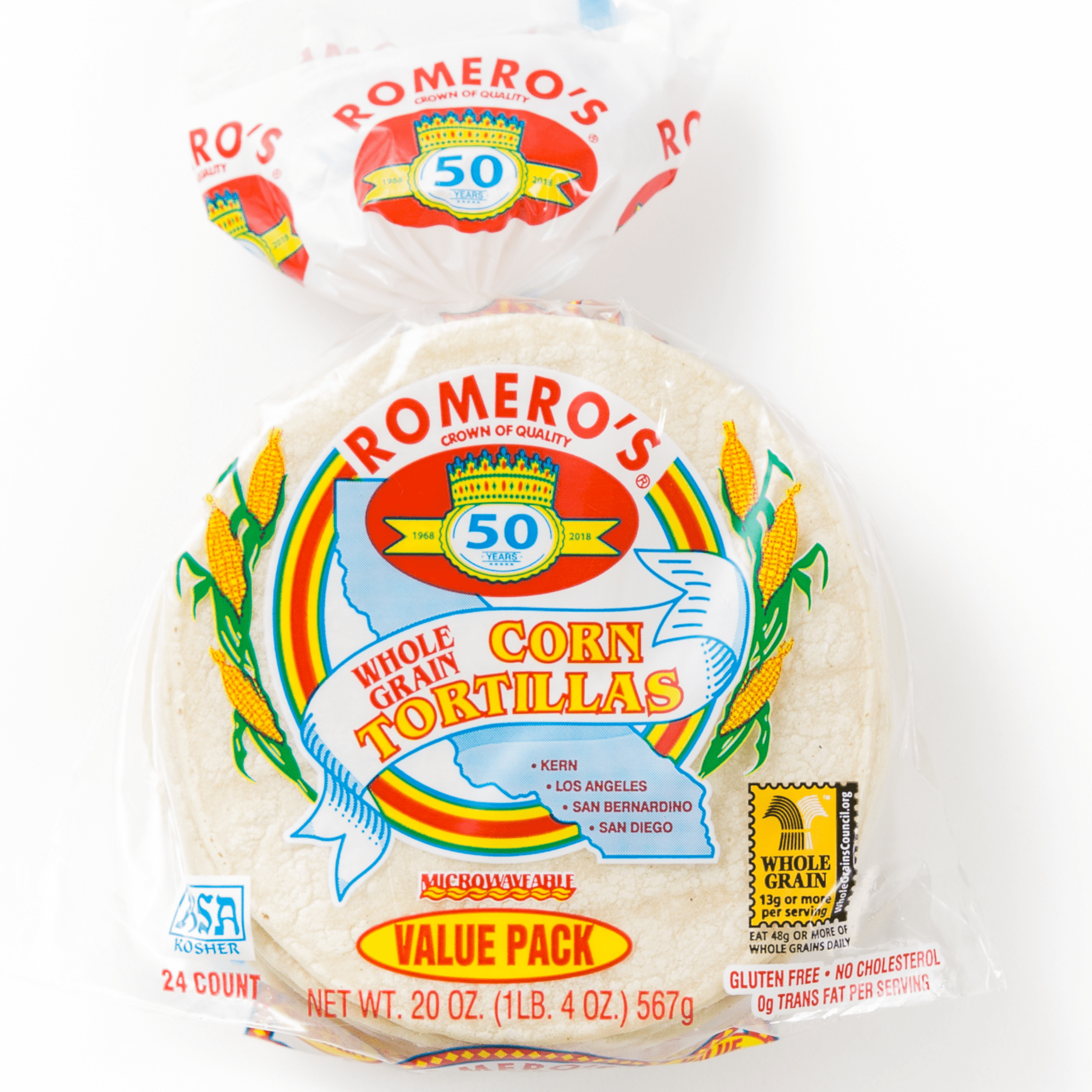 Romero's Whole Grain Corn Tortilla Value Pack, 24 Count, 20 oz Bag
