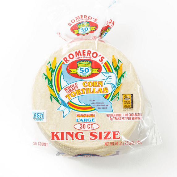 Romero's Whole Grain Corn Tortillas Large King Size, 40 oz (30 Count)