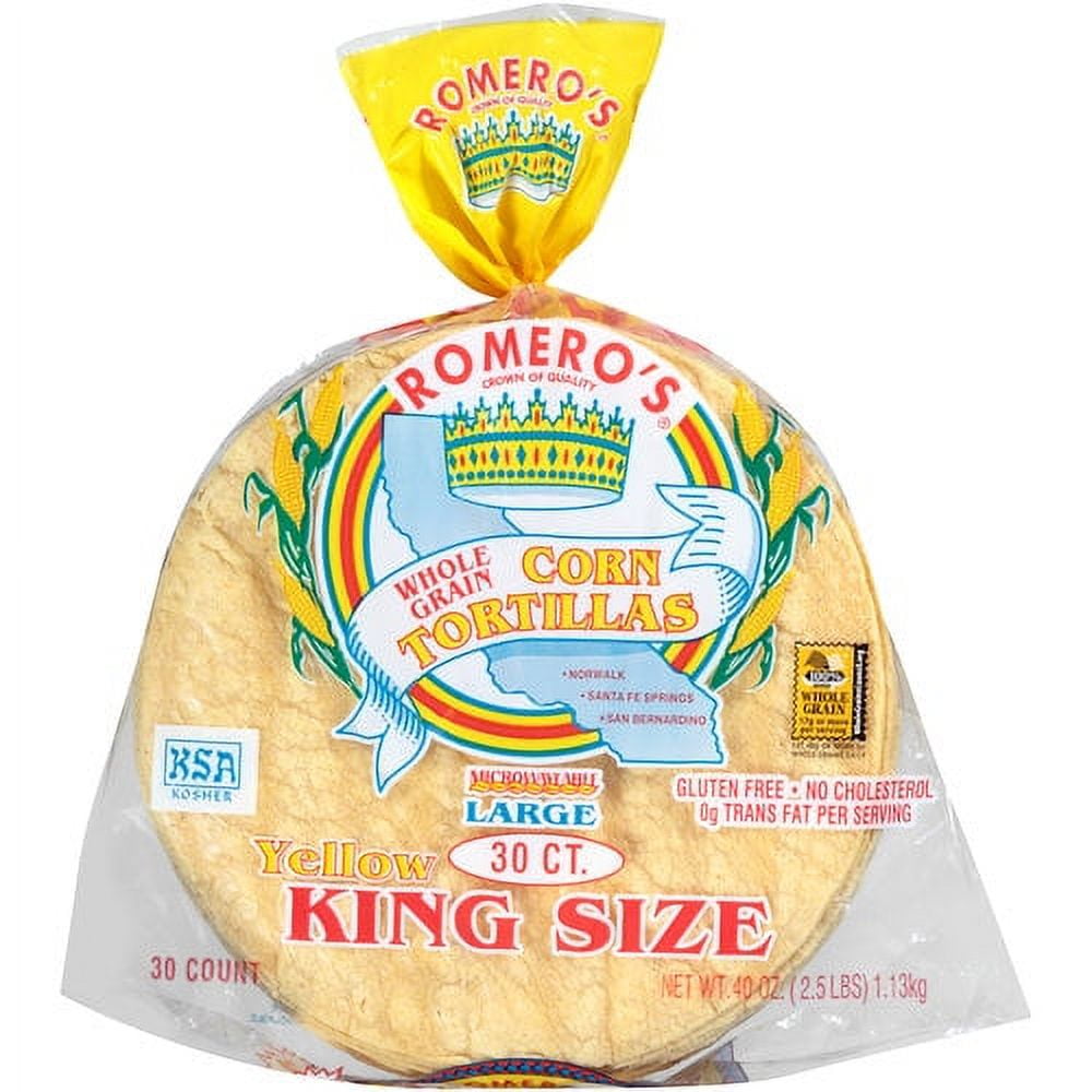 Romero's Whole Grain Yellow King Size Corn Tortillas, 30 Ct, 40 oz