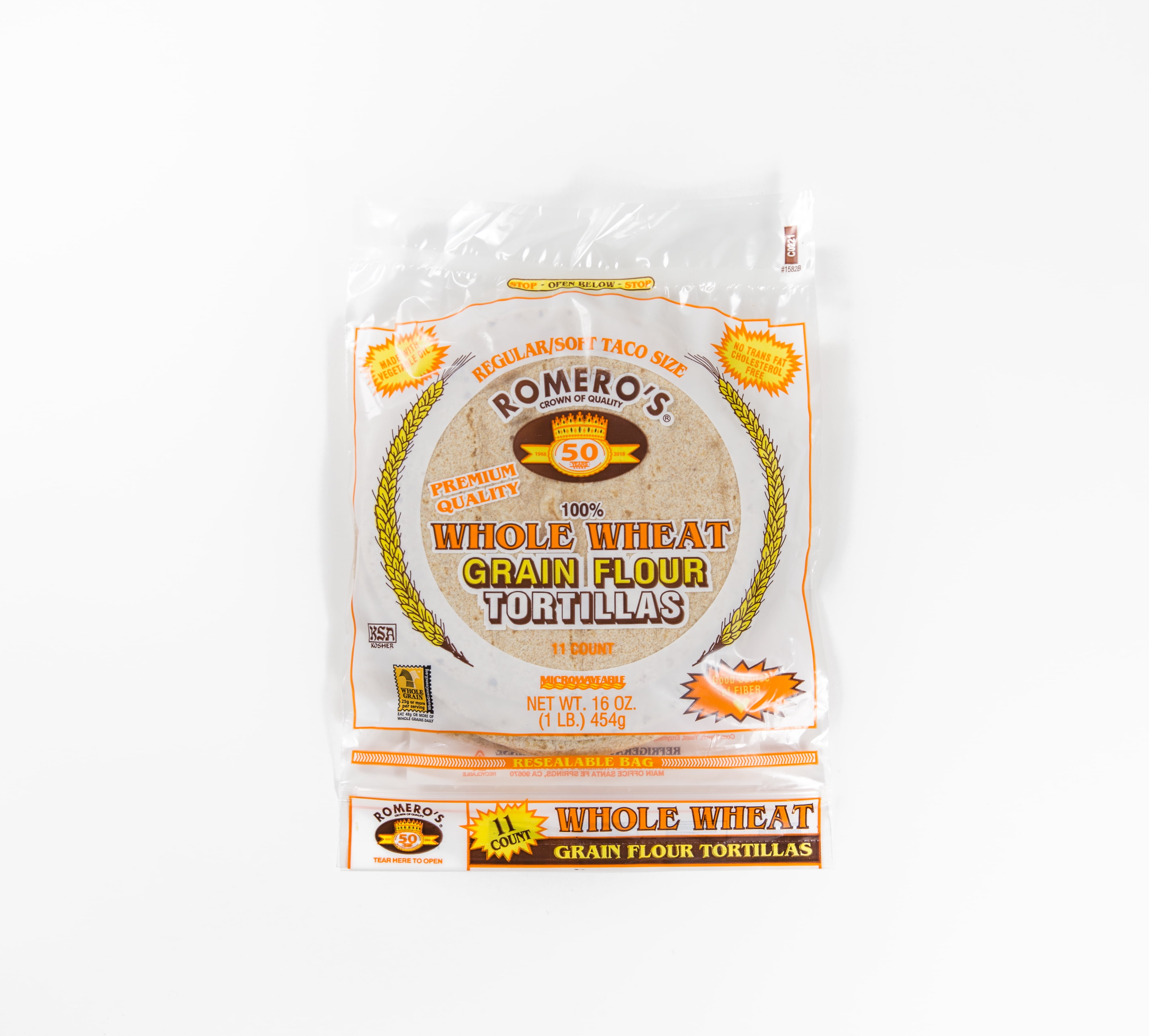 Romero's Whole Wheat Grain Tortilla (11 Count), 16oz Bag