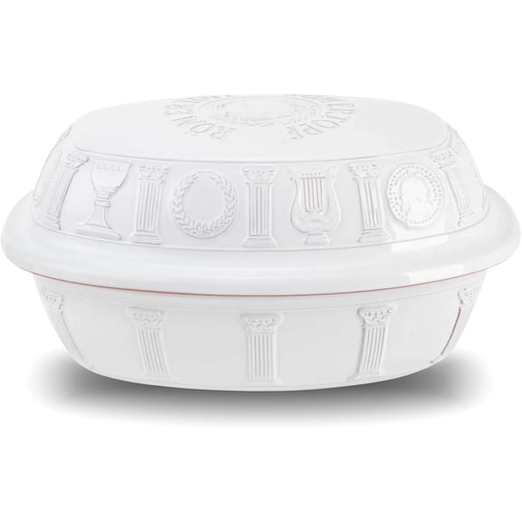 Romertopf Clay Roaster | 50 Years Anniversary Edition | Non-Stick Dutch Oven | Healthy Pot Cooking | Clay Baker | Versatile Cooking Vessel - 5.2 Quarts (5 Liters) for up to 8 people - White