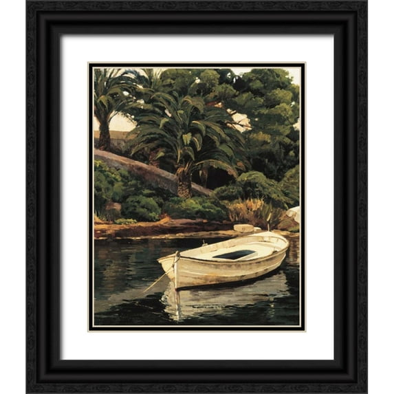 Romeu, Poch 12x14 Black Ornate Wood Framed with Double Matting Museum Art Print Titled - Barca y Palmeras