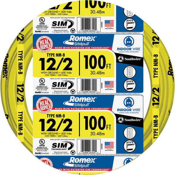 Romex 12/2 NMW/G Electrical Wire - Pack of 4  Indoor & Outdoor Use, NEC-Compliant