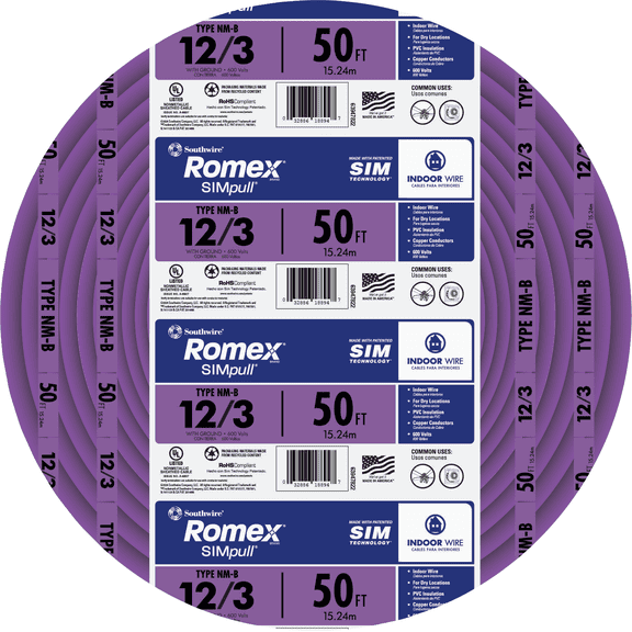 Romex 12/3 NMW/G Electrical Wire - Pack of 4 Indoor & Outdoor Use, NEC-Compliant