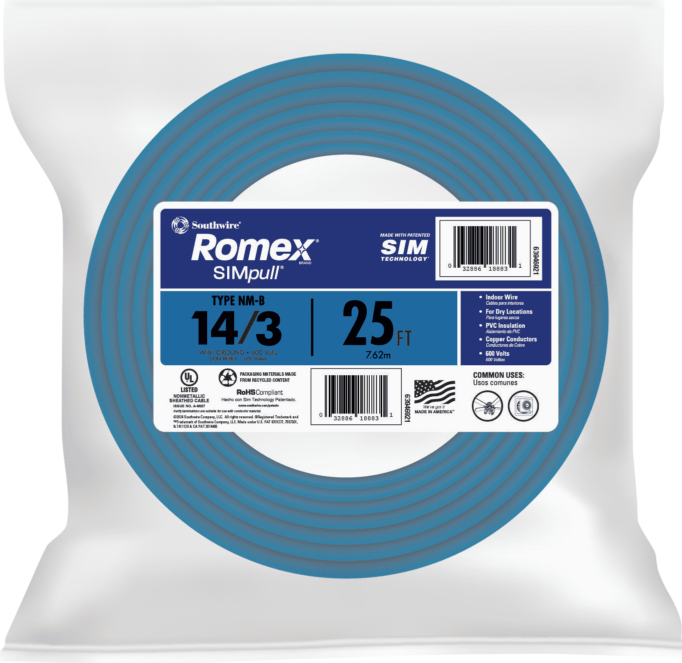 Exterior Romex Romex 14/3 NMW/G Electrical Wire - Single Pack — Indoor & Outdoor Use ...