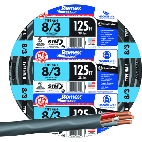 Romex 8/3 NMW/G Electrical Wire - Single Pack Indoor & Outdoor Use, NEC-Compliant