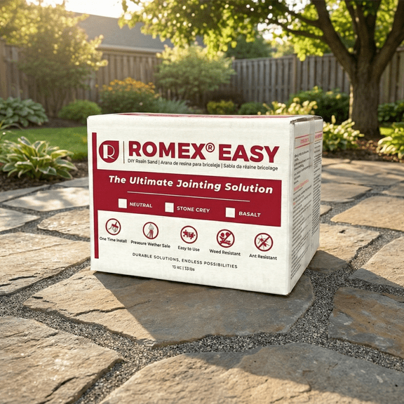 Rompox Easy – STONE GREY - Color Update. Pre-Mixed Permeable Joint Compound for patios, pavers, & DIY Projects. Water Permeable, Weed Resistant, Frost Safe, Quick Install. Made in Germany/USA 33 lbs.