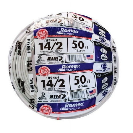 Southwire 28827423 100' 14/2 with Ground Romex Brand SIMpull Residential Indoor Electrical Wire Type NM-B, White