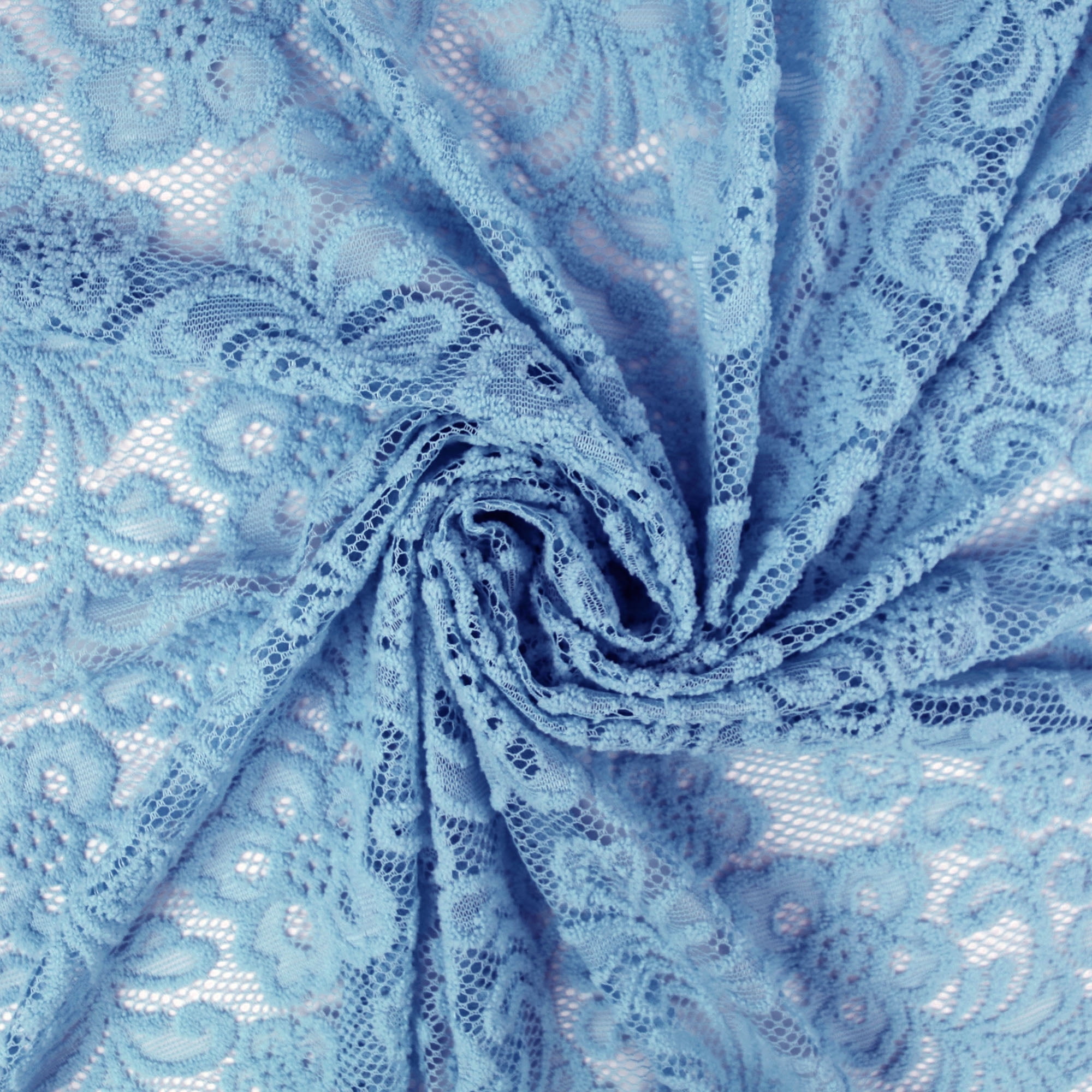 Romex Textiles 100% Polyester Chenille Lace Fabric with Flower Design - Baby Blue
