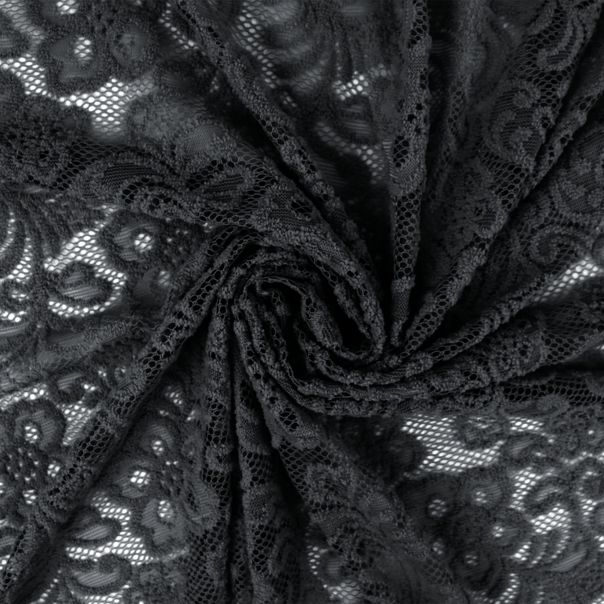 Romex Textiles 100% Polyester Chenille Lace Fabric with Flower Design - Black